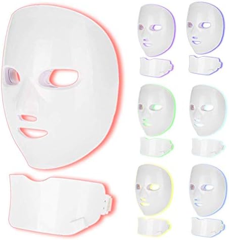 Gomber Facial Rejuvenation Skin Mask, 7 Colors LED Masks Face Treatment Neck Skin Tightening Anti-wrinkle Whitening Beauty Machine for Home and Salon Use (US Plug)