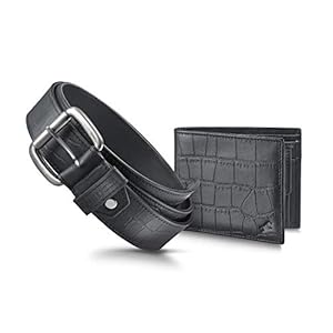 Fastrack Combo Black Belt & Wallet: Gift Set for Men (BC003LBK01X)