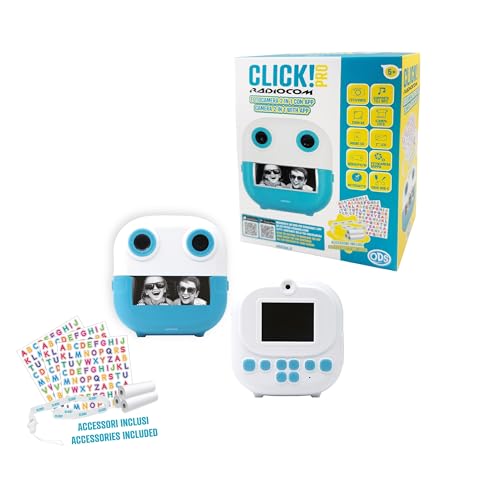 Radiocom - Click! 4 - Sofortbildkamera für Kinder - Zwei Kameras - Drucken Sie Fotos und Zeichnungen aus der App - 1080p Video - 6X Zoom - Spiele - MP3-2" LCD Display - 4GB microSD - Inklusive