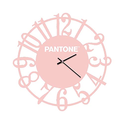 Pantone by Homemania Homemania Round Wall Decoration Clock for Living Room Kitchen Office Pink White Metal 40 x 0.15 x 40 cm, Dimension du Produit: L40xP0,15xA40 cm, 0,8 kg