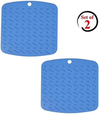 Trivet Mat, Silicone Hot Pot Holder,Xjoyous - Jar Easy Open Grip Pads Spoon Rest and Garlic Peeler Non Slip Flexible Durable Dishwasher Safe Heat Resistant Hot Pads (Set of 2 blue)