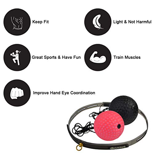 SUMERSHA Boxing Reflex Ball, 2 Difficulty Level Boxing Ball with Headband Improving Speed Reactions Hand Eye Coordination Boxing Punch Equipment