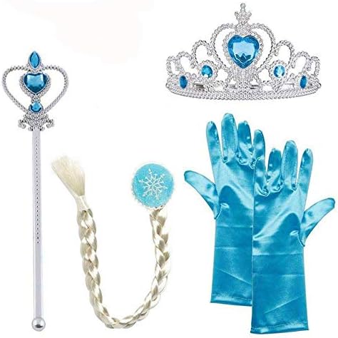 Blue Tiara Frozen Accessory Princess Elsa Cosplay Set Frozen Tiara for Party ，Blue Gloves,Wig and Magic Wand 5pcs/Set (5pcs Set)