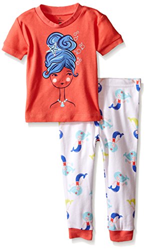 Petit Lem Baby Girls  2 Piece Short Sleeve Top and Pant Pajama Set-Ocean Diva, Peach, 12 Months