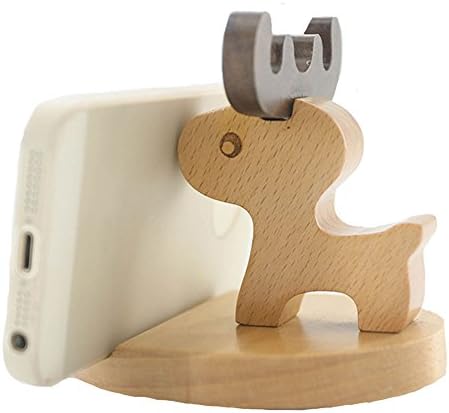Lovely Beech Wood Cell Phone Stand Cute Deer Image Phone Cradle Holder for iPhone iPad 2pcs/pack