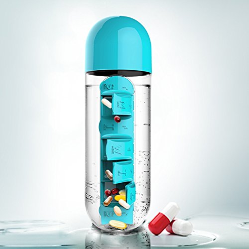 Asobu PB55-9333 Water Bottle with Built-in Daily Pill Box Organizer, Blue Health & Household, Sports Nutrition