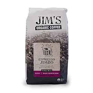 Jim’s Organic Coffee – Espresso Jimbo Blend – Medium / Dark Roast, Whole Bean, 12 oz Bag