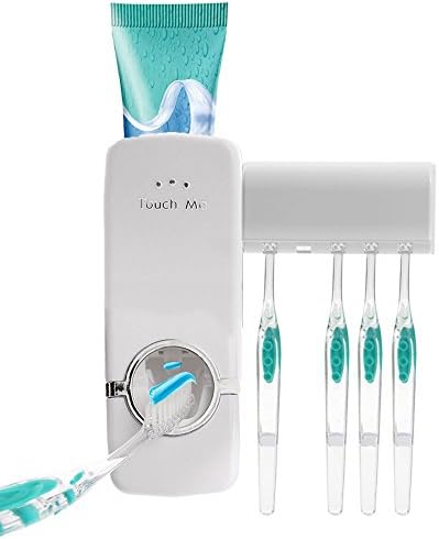 MobileSharpWhite Automatic Toothpaste Dispenser + 5 Toothbrush Holder Set Wall Mount Stand