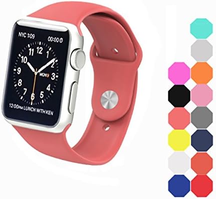 Apple watch band 38mm, XIYA Soft Silicone Replacement Sport style for Apple Watch Models(coral,38mm)