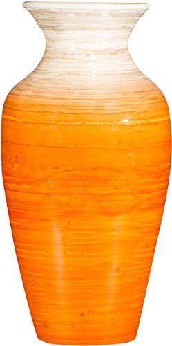 Bamboo Vase Centerpiece - Wood Grain Design, 16.25" Tall ~ Décor for Living Room and Coffee Tables (Orange and Natural 2)