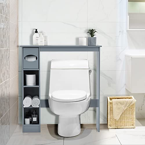 Tangkula Bathroom Space Saver, Wooden Over The Toilet Storage with Paper Holder