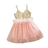 FEITONG Kids Girls Princess Sequins Tulle Lace Tutu Slip Dress (Age:1-2Y, pink)