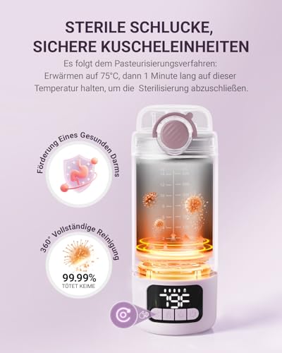 Comfyer BW02 Upgrade Portable Bottle Warmer on the Go for Baby & Family Quick Heating with 16000 mAh Battery, Integrated Steriliser, Baby Milk / Water Warmer for On the Go / Home, 500 ml