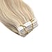 Ugeat Hair Extensions Tape in Human Hair Blonde 16inch Human Hair Tape in Extensions Ash Blonde Highlights Bleach Blonde Natural Tape in Hair Extensions Human Hair 50G 20Pcs
