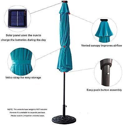 Amazon Com C Hopetree 9 Ft Outdoor Patio Market Umbrella With Solar Led Lights And Tilt Aqua Blue Garden Outdoor