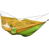 Eplze Portable Mosquito Net Outdoor Hammock Parachute Fabric Double Hammock for Indoor Outdoor Camping Hiking Backpacking Backyard (Yellow/ green)