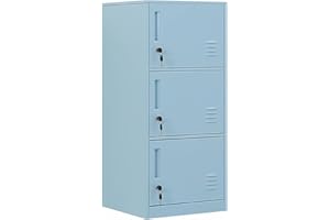 DAYTOYS 3 Door Metal Vertical Storage Locker for Kids Bedroom, Children Room, School, Office, Home,Stackable Steel Storage Cabinet for Toys, Clothes & Sports Equipment,Anti-Falling Device. (3D, Blue)