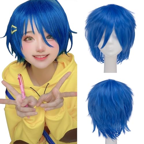 S-noilite Blue Joy Wig Short Pixie Cosplay Wigs With Bangs Fluffy Heat Resistant Synthetic Hair Wigs for Halloween Anime Party Unisex Men Womens Costume Wig at Amazon
