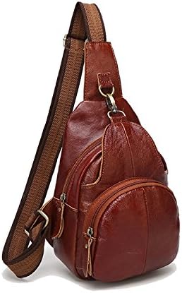 SIFINI Shoulder Bags, Genuine Leather Sling Bags Crossbody Bag Small Backpack Sport Bags Messenger Bag for Men and Women with Extendable Strap-Brown
