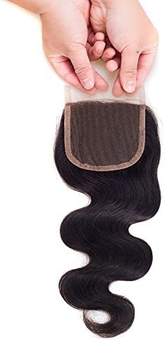 DFX Hair 8"~30" Brazilian Lace Closure 4x4 Free Part 100% Body Wave Human Hair Brazilian Virgin Hair, 6A Natural Color (22 inches Free Part)