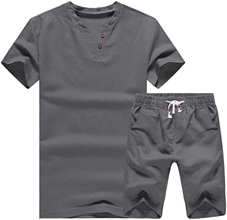 ASALI Men's Linen Summer Beach Sweatshirt Set for Short Pants Gray M