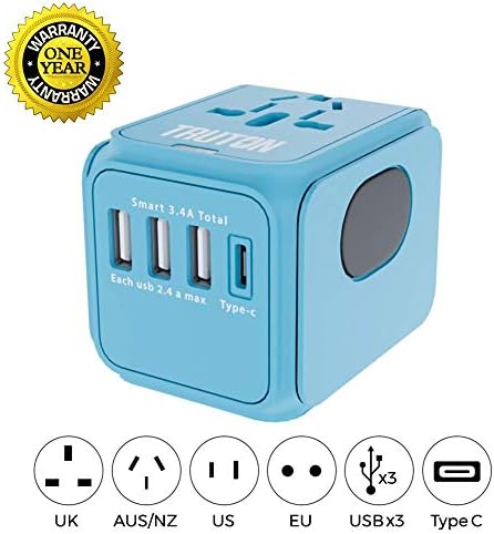 Truton Universal Travel Power Adapter (3 USB, 1 Type C)