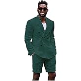 Suit Mens Casual Linen Tailored Beach Wedding Slim Fit Tuxedo Suit Blazer & Shorts Set Olive Green