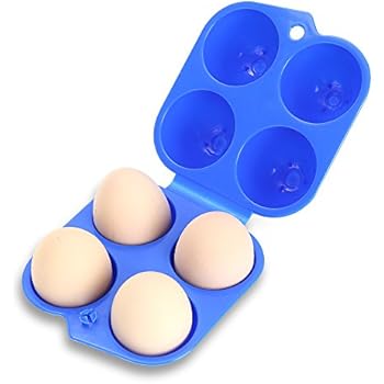 FUBARBAR Christmas Matching 4 Egg Holder, Blue Plastic Portable Eggs Carrier Camping Protector Egg Storage Travel Backpack Container Hard Boiled Egg Storage with Handle for Outdoor Camping Storage