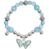 Pretty Little Girls Blue Enamel Butterfly Sparkle Charm Bracelet