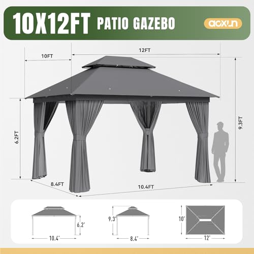 Aoxun 10x12 Gazebo Canopy with Double Roof, Steel Frame, Mosquito Netting image 29