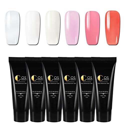 Coscelia Nail Builder Gel Kit 36W Nail Lamp Dryer UV LED 6 Colors Poly Nail Gels Extension Quick Building Nail Tips Glue Soak Off Topcoat Basecoat Nail Art Tool Manicure