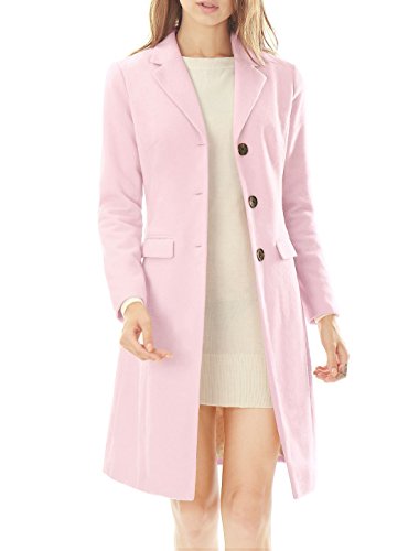 Allegra K Women Notched Lapel Button Closure Worsted Long Coat XL Light Pink