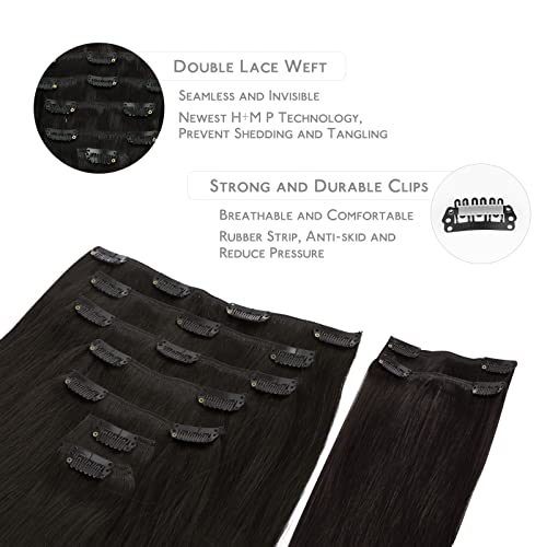WENNALIFE Clip in Hair Extensions Human Hair 20 Inch 150g 9pcs Natural Black Hair Extensions Clip in for Women Real Human Hair Rallonge Cheveux Humain Double Weft Thicken Real Hair Extensions