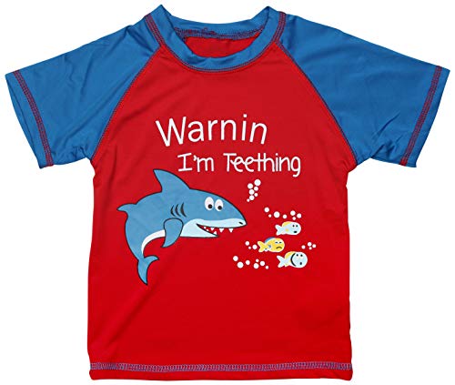 Sweet & Soft Baby Boys 4-Piece Rash Guard and Trunk Swimsuit Set (Infant/Toddler) (Teething Shark, Toddler (3T))'