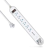 Quick Charge 3.0 USB Power Strip, BESTEK Surge Protector with 15A 125V 6-Outlet, 5V 6A 4 Smart USB Charging Ports, Long Bars 6Ft Heavy Duty Extension Power Cords, 500J, FCC ETL Listed