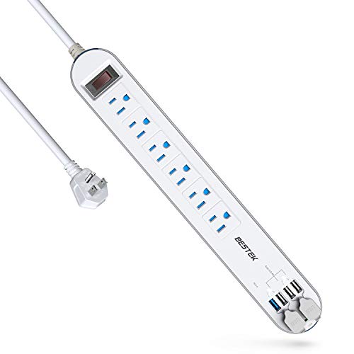 Quick Charge 3.0 USB Power Strip, BESTEK Surge Protector with 15A 125V 6-Outlet, 5V 6A 4 Smart USB Charging Ports, Long Bars 6Ft Heavy Duty Extension Power Cords, 500J, FCC ETL Listed
