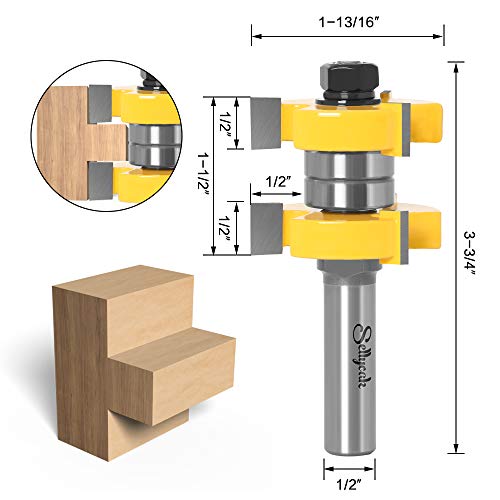 Tongue and Groove Router Bit Set 1/2 Shank, SellyOak Tongue Groove Router Bit, 3 Teeth