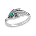 Simulated Turquoise Oxidized Feather Ring .925 Sterling Silver Tree Leaf Band Size 7