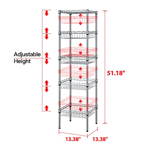 SINGAYE Storage Shelves, 5Tier Wire Shelving Unit with Baskets