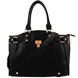 FASH Limited Gold Padlock Tote Handbag Top-Handle Shoulder Bag PU Leather Handbag - Black