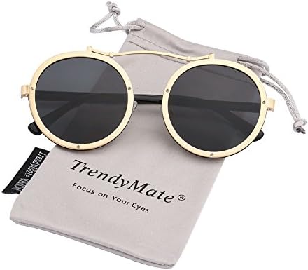Steampunk Round Men Metal Driving Circle Sun Glasses Women Vintage Retro Sunglasses (gold grey, 0)
