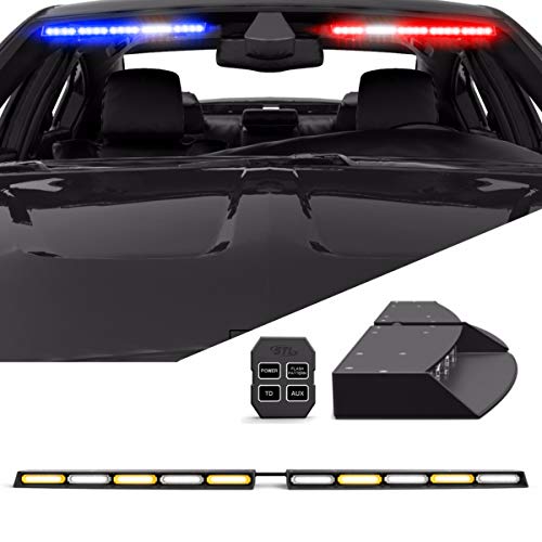 Raptor TIR Interior Upper Windshield Split LED Visor Light Bar for Emergency Vehicle Warning Visor Lights - Amber/Clear Alternating