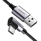 UGREEN USB C Cable Right Angle 90 Degree USB A to Type C Fast Charger Compatible for Samsung Galaxy S10 S9 S8 Plus Note 9 8 LG G7 V40 V20 V30 G6 G5 Nintendo Switch 2018 iPad Pro GoPro Hero 7 6 5 (3FT)