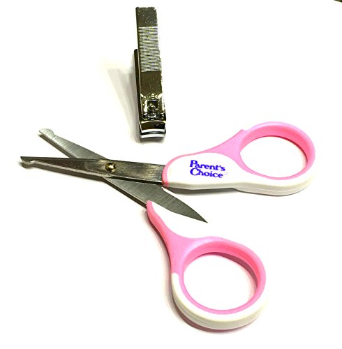 Parent's Choice Baby Safety Nail Scissors & Nail Clippers Set - for Diaper Bag, Baby Newborn or Infant First Aid Kit, Travel and Baby Grooming Manicure Set Gift Idea (Pink)