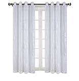 SGOFAIS Grommet White Sheer Curtains Foil Print Silver Clover Voile Sheer Curtain Panels for Nursery Bedroom 52x63 Inch 2 Panels