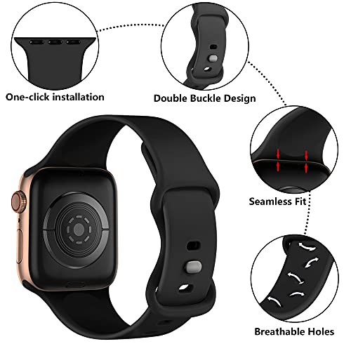 Epova Silicone Strap Compatible with Apple Watch Strap 40mm 38mm 41mm 42mm, Replacement Straps for iWatch SE 3 Series 11 10 9 8 7 6 5 4 3 2 1, Black, Small