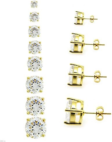 TDmall Gold Clear Round Cubic Zirconia Surgical Stainless Steel Stud Earrings