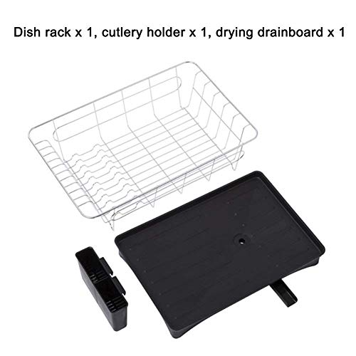 Dish Drainer Stainless Steel Drying Rack with 3-Piece Set and Removable Utensil Holder Small Dish Rack for kitchen Counter- 16.7" x 11" x 6"