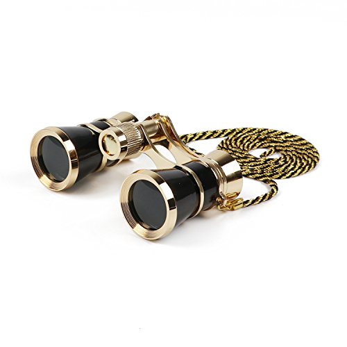 Kingscope 3X25 Vintage Opera Glasses Binoculars for Theater Musical Concert (Black, with Chain)