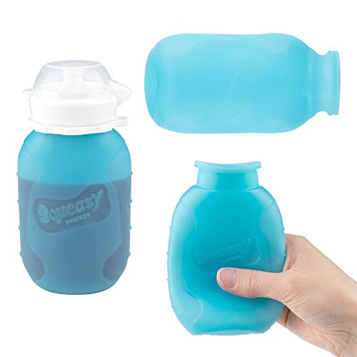 image for Blue 6 oz Squeasy Snacker Spill Proof Silicone Reusable Food Pouch - f